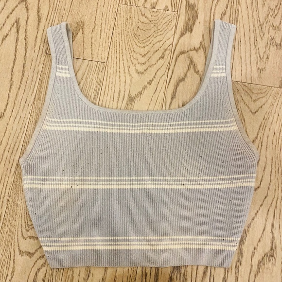 Aritzia Babaton Square Neck Ribbed Cropped Blue and White Striped Top - Picture 1 of 2